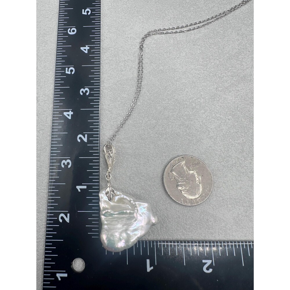 White Huge Baroque Pearl Pendant Statement Sterling Silver Necklace - Picture 11 of 15